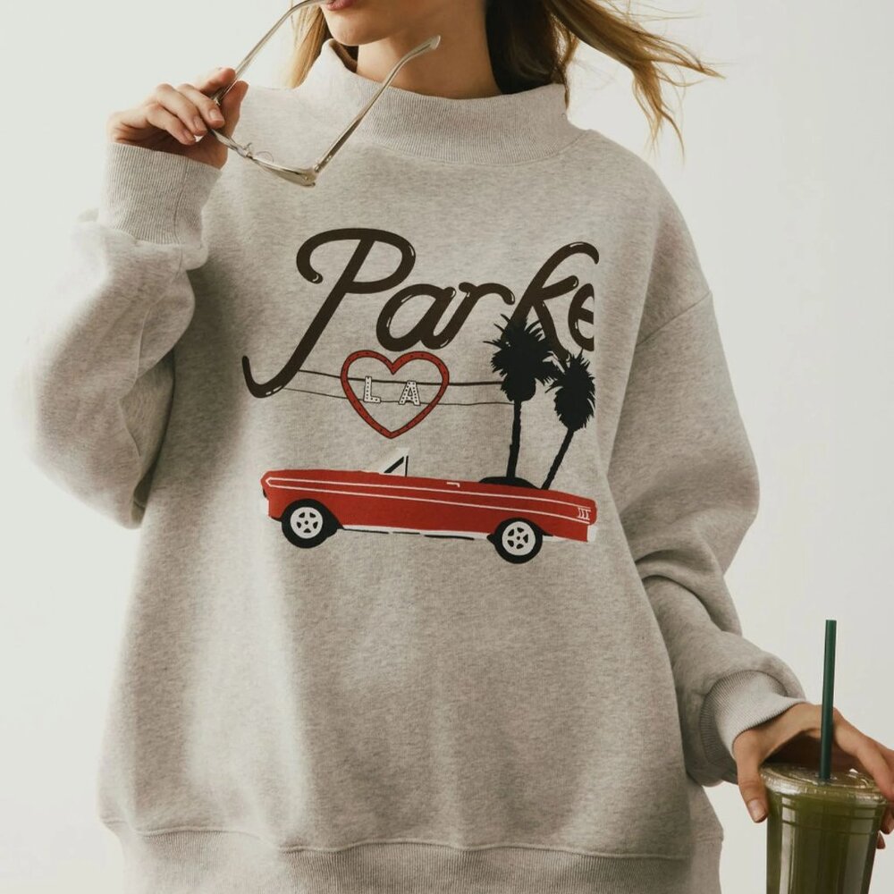 Parke Mockneck Fleece LA Graphic Red Convertible Car L/XL Like NEW in Bag